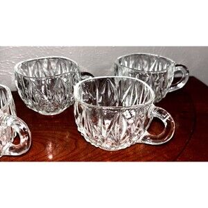 Vintage Hazel Atlas Williamsport Set of 6 Clear Star & Fan Square Punch Cups